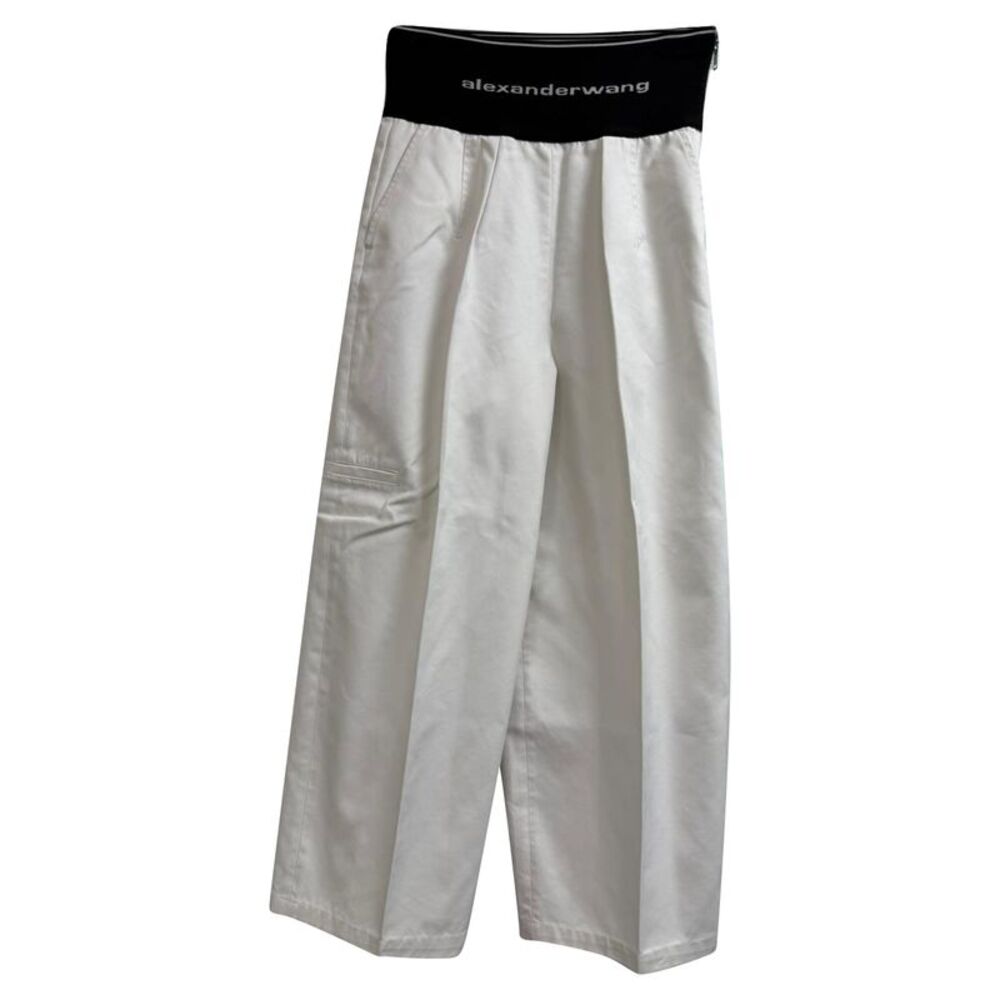 Alexander Wang Logo Waistband Trousers in White Cotton